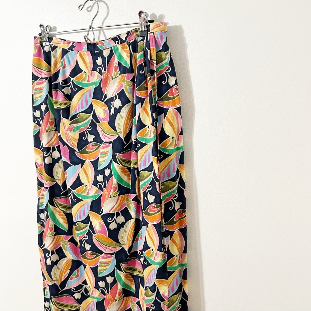 Vintage Talbots Pin Wale Light Corduroy Multicolor Botanical Faux Wrap Skirt - Picture 2 of 11